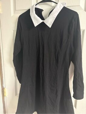Black Long Sleeve Dress with White Collar
